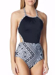 New Coco Rave Black/White High Neck Halter One Piece Swimsuit Size US S 34 B/C - Picture 1 of 2