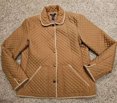 Chaqueta acolchada para mujer CHAPS talla Lg tostada con ribete beige cierre a presión peso ligero Foto 1 de 4