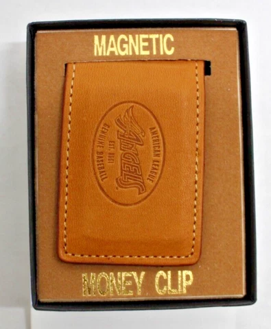 Anaheim Angels - MLB - Brown Leather Cowhide Magnetic Money Clip Front Pocket Cover