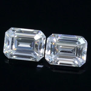 Natural DE Color VVS1 Clarity Excellent Cut White 7x5 MM Emerald Pair Diamonds - Picture 1 of 7