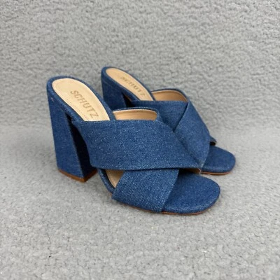 Sandalias Schutz Mujer 5.5 Zapatos Denim Azul Callie Correas Tacones Sin Cordones Punta Abierta Foto 1 de 4