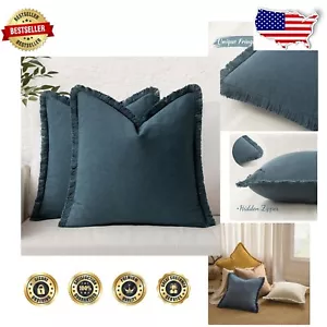 Chic 24x24 Fringe Pillow Covers - Set of 2 in Navy Blue for Stylish Decor - Picture 1 of 8