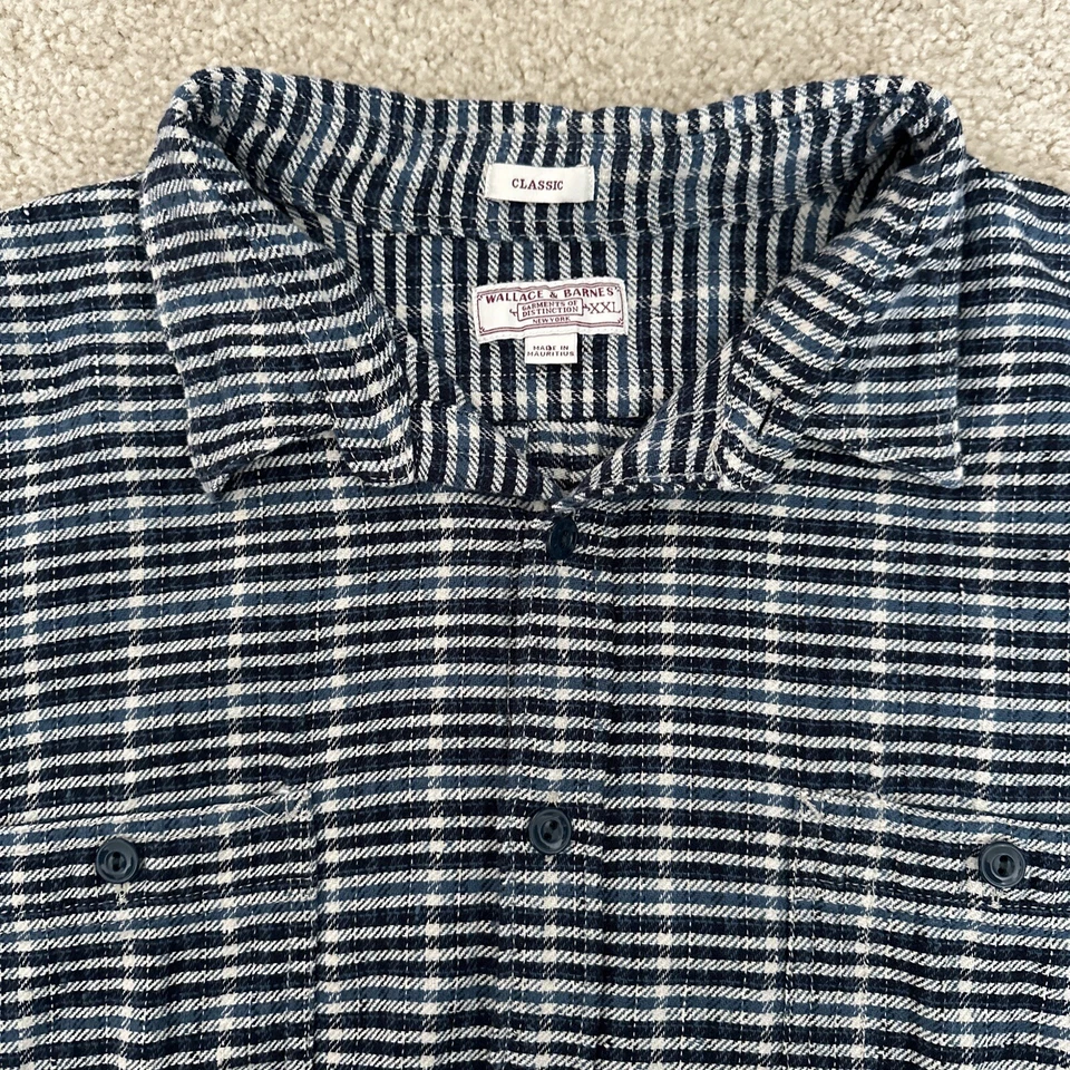 Camisa de franela Wallace & Barnes para hombre XXL calce clásico azul blanco a rayas Foto 1 de 4