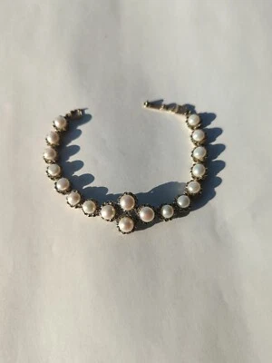 Brazalete de perlas de agua dulce cultivadas naturales y plata Serling estilo victoriano de 7"  Foto 1 de 4