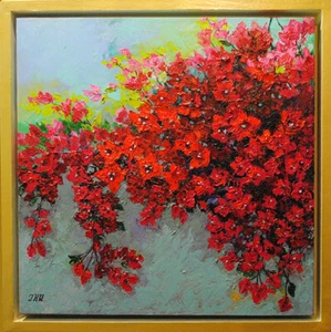 Bougainvillea. Original framed oil on gallery wrapped canvas 20"x20" painting - Picture 1 of 5