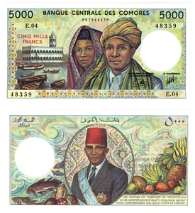 2005 Comoros Comores 5000 Francs Banknote UNC P12b - Picture 1 of 1