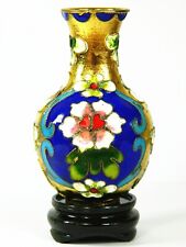 2.9" High Golden Floral Small Cloisonne Copper Enamel Decorative Vase & Base