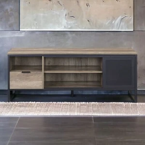 Rustic Oak and Black 1-Drawer TV Stand - Picture 1 of 7