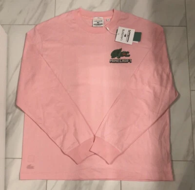 Nueva camiseta rosa de manga larga Lacoste X Minecraft para hombre calce relajado $110 Foto 1 de 3