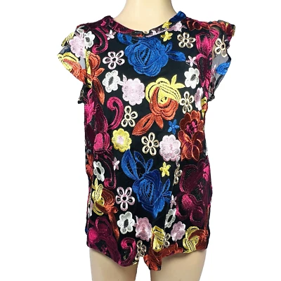 Blusa Belle Vere Mujer M Negra Floral Bordada Manga Acampanada Bloomcore Foto 1 de 4