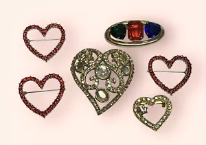 Vintage Heart Brooch Lot Rhinestones Glass Cabochons 80’s - Picture 1 of 6