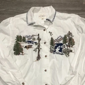 Vintage Susan Bristol Damengröße 6 bestickt Bär Natur Oberteil Bauernshirt - Bild 1 von 7