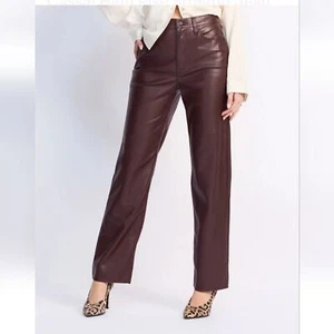 Pistola Cassie Coffee Bean Faux Vegan Leather High Rise Straigh Leg Pant 33 - Picture 1 of 5