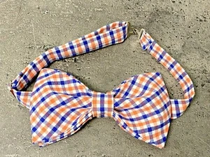 NEW Custom Men's Orange Check Bow Tie Pre-tied Adjustable Gift Easter Preppy - Picture 1 of 3