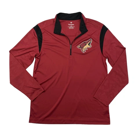 Fanatics Arizona Coyotes Polo Shirt Mens L Large Red Quarter Zip Activewear Top Cover