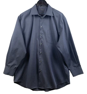 MADISON Button Dress Shirt Mens Sz 16 1/2 x32/33 Blue Black Striped Wrinkle Free - Picture 1 of 16