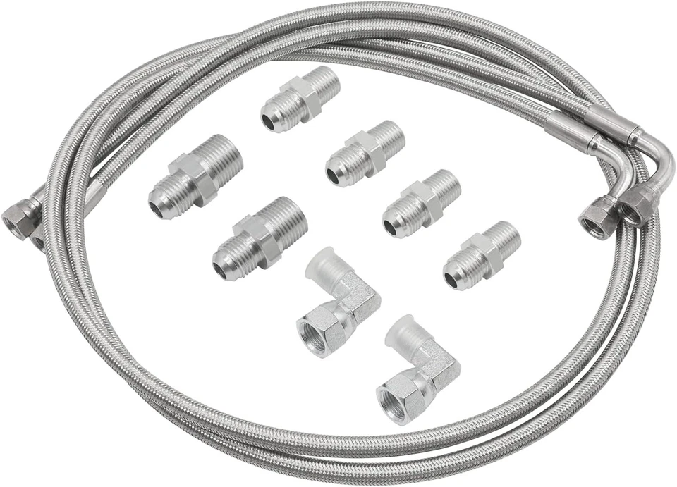 52" 6AN SS Braided Transmission Cooler Hose Lines for Chevy Ford Mopar GM GMC...