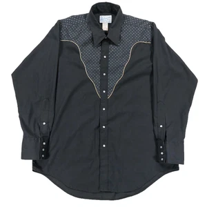 Rockmount Ranch Wear Pearl Snap Western Shirt Sz 17, Black/Gold Yokes Cowboy USA - Picture 1 of 10