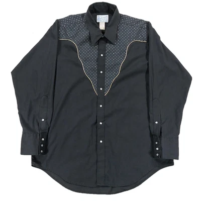 Rockmount Ranch Wear Pearl Snap Western Shirt Sz 17, Black/Gold Yokes Cowboy USA - Image 1 of 4