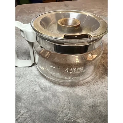 Vintage Mr. Coffee Glass Carafe 4 Cup Replacement Pot White Handle & Metal Lid - Image 1 of 4