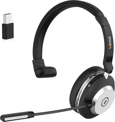 Wantek Freisprech-Ohrhörer Kabellos mit Mikrofon Bluetooth Headset für PC/Handys - Bild 1 von 4