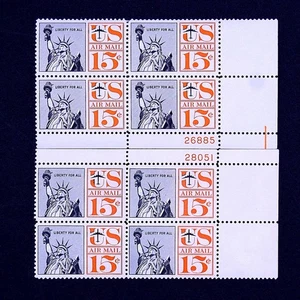 lss US 1961 C63 C63a 15c Statue Liberty MNH Plate Blocks Tagged Non-Tagged - Bild 1 von 2