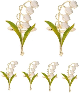 Lily of the Valley Napkin Rings Set of 6,Metal Napkin Ring Holders for Wedding P - Picture 1 of 12