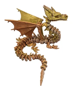 3D-gedruckte Steampunk Drachen Figur, beweglich, DIY Flügel, 17,5", Metall Gold - Bild 1 von 9