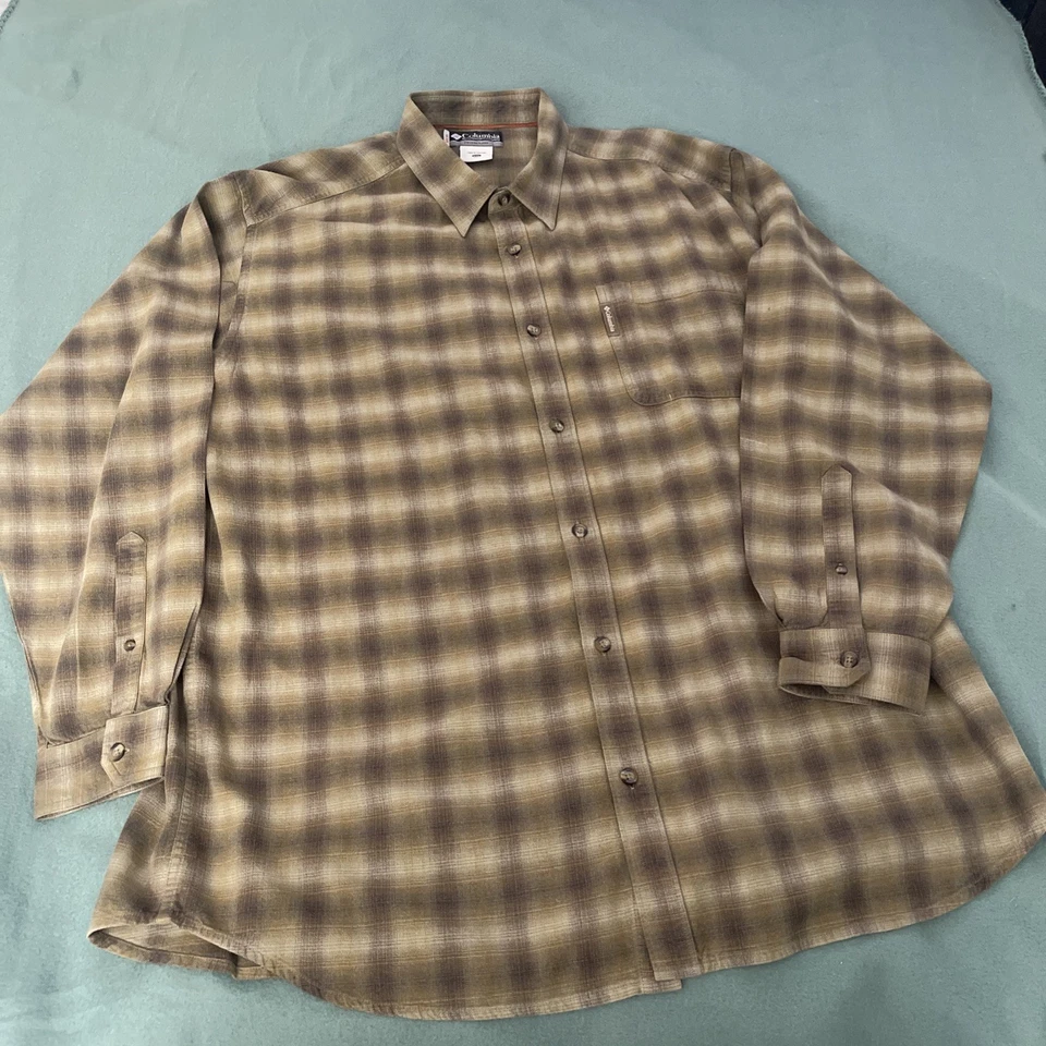 Columbia XCO Camisa Manga Larga Botón Hombres XXL 2XL Marrón Franela a Cuadros Foto 1 de 4