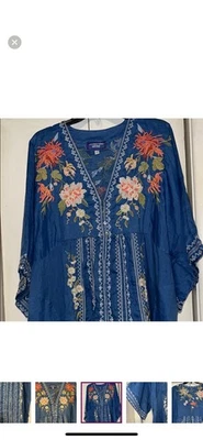 Johnny Was Women's Blue Floral Embroidered Tunic Bohemian Size XL - Image 1 of 4