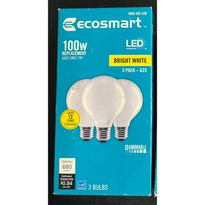 3pk Ecosmart 100W LED Light Bulb G25 Dimmable Globe Frosted Glass Bright White - Picture 1 of 7