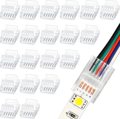 20 Pcs 5 Pin 12 Mm LED Strip Connector RGB Lights Waterproof Adapter 22 Awg Wire - Image 1 of 4