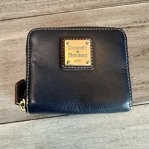 Cartera Dooney & Bourke Grano Guijarro Pequeña Cremallera Alrededor Medianoche Cuero Azul Marino - Imagen 1 de 10