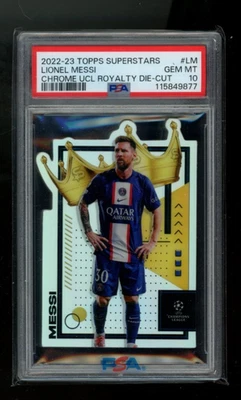 2022-23 TOPPS UEFA SUPERSTARS CHROME UCL ROYALTY DIE-CUTS LIONEL MESSI PSA 10 - Image 1 of 4