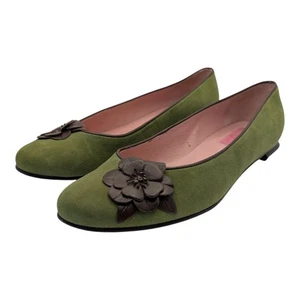 Lilly Pulitzer Verde Oliva Gamuza Cuero Marrón Flor Ballet Pisos Para Mujer 8.5 - Imagen 1 de 12