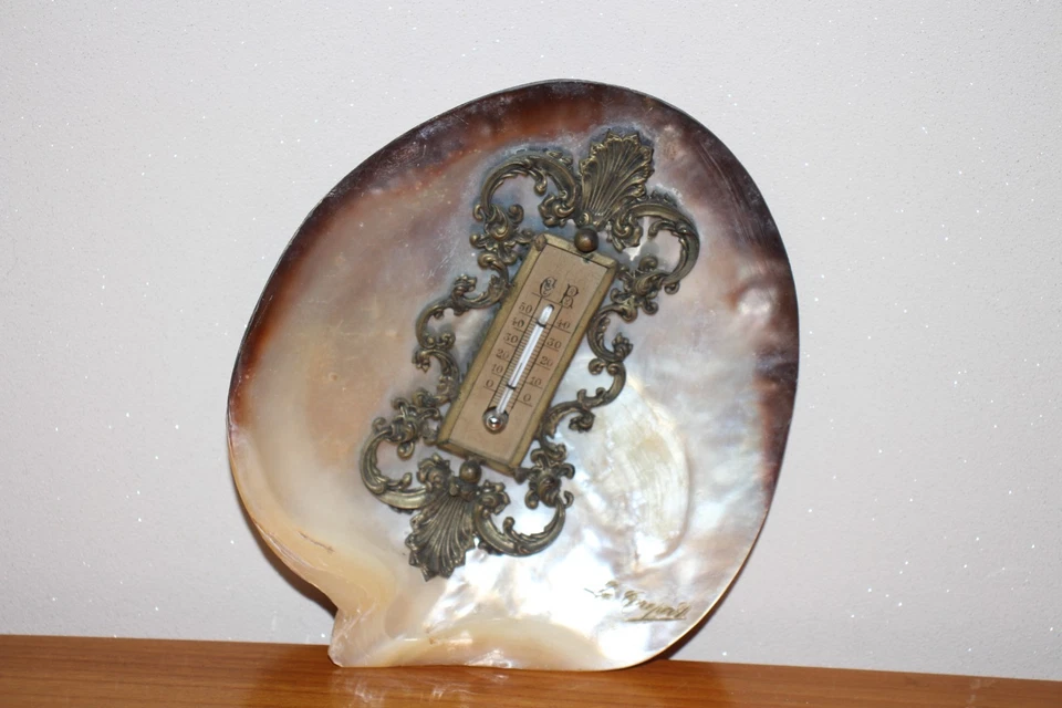 Ancien thermomètre coquillage en nacre XIX ème , Le Tréport - Photo 1/4