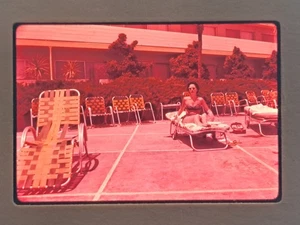 Vintage 1960s Color 35mm Kodachrome Slide Woman Sunbathing Poolside - Picture 1 of 3