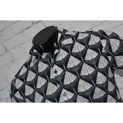 Express Shirt Mens Size XS Blue Geometric 100% Rayon Dress Button Down  - Image 1 of 4