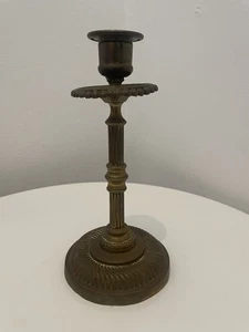 Arts & Crafts Brass Candlestick Antique Bobbin Column Edwardian Victorian Vibe - Picture 1 of 6
