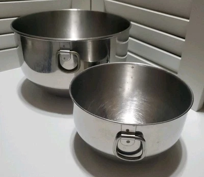 Vtg Farberware Stainless Steel Double Thumb Ring Mixing Bowls Set 2 Small Medium - Image 1 of 4