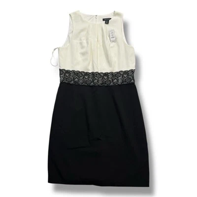 NWT White House Black Market Dress Black White Short Sheath Lace Accented 16  - Imagem 1 de 4