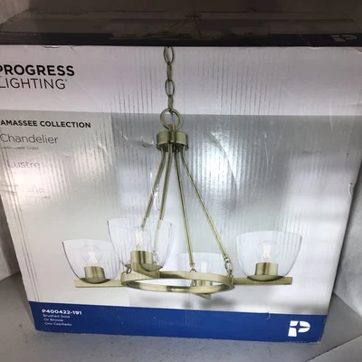 Progress Lighting Tamassee Collection 4 光拉丝金色吊灯 P400422191 — 第 1/4 张图片