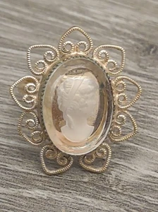 Vintage Sovereign Cameo Ring 14k GF Shank sz 6 Adjustable 1.2" - Picture 1 of 4