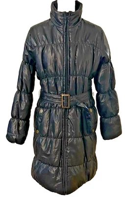 Foggia ( Italian Style) Japanese Black Puffer Coat Snap Faux Fur Hood Belted - Image 1 of 4