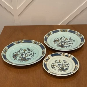 Set Of 3 Adams Calyx Ware MING TOI Blue Vintage Desert Salad Plates Dishes - Picture 1 of 18