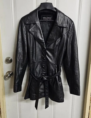🧥Chaqueta para mujer grande de cuero negro de longitud media Wilsons RN 69426 con correa ¡Bonita!! Foto 1 de 4