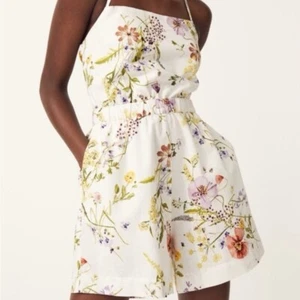 H&M floral wildflower linen blend romper Women's SIZE XL - Imagen 1 de 8