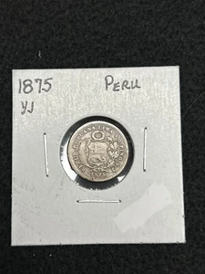 Peru, Un Dinero, 1875, silver coin, 0.900, Yj - Picture 1 of 2