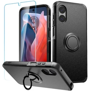 For Moto G Play 2024 Case Cover Tough Slim Hybrid Ring Stand + Tempered Glass - Picture 1 of 35