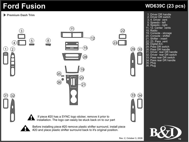 FORD FUSION 2006 2007 2008 2009 DASH TRIM KIT c - Image 1 of 1